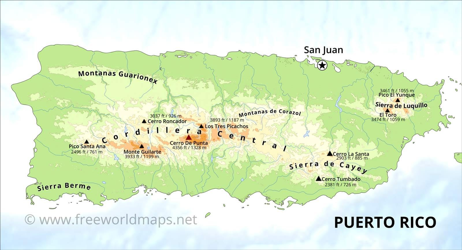 Puerto Rico Physical Map, Physical Features Of Puerto Rico with regard to Free Printable Map Of Puerto Rico