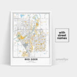 Red Deer Map Print, Street Names Red Deer Print, Printable Map Of For Printable Map Of Red Deer Area