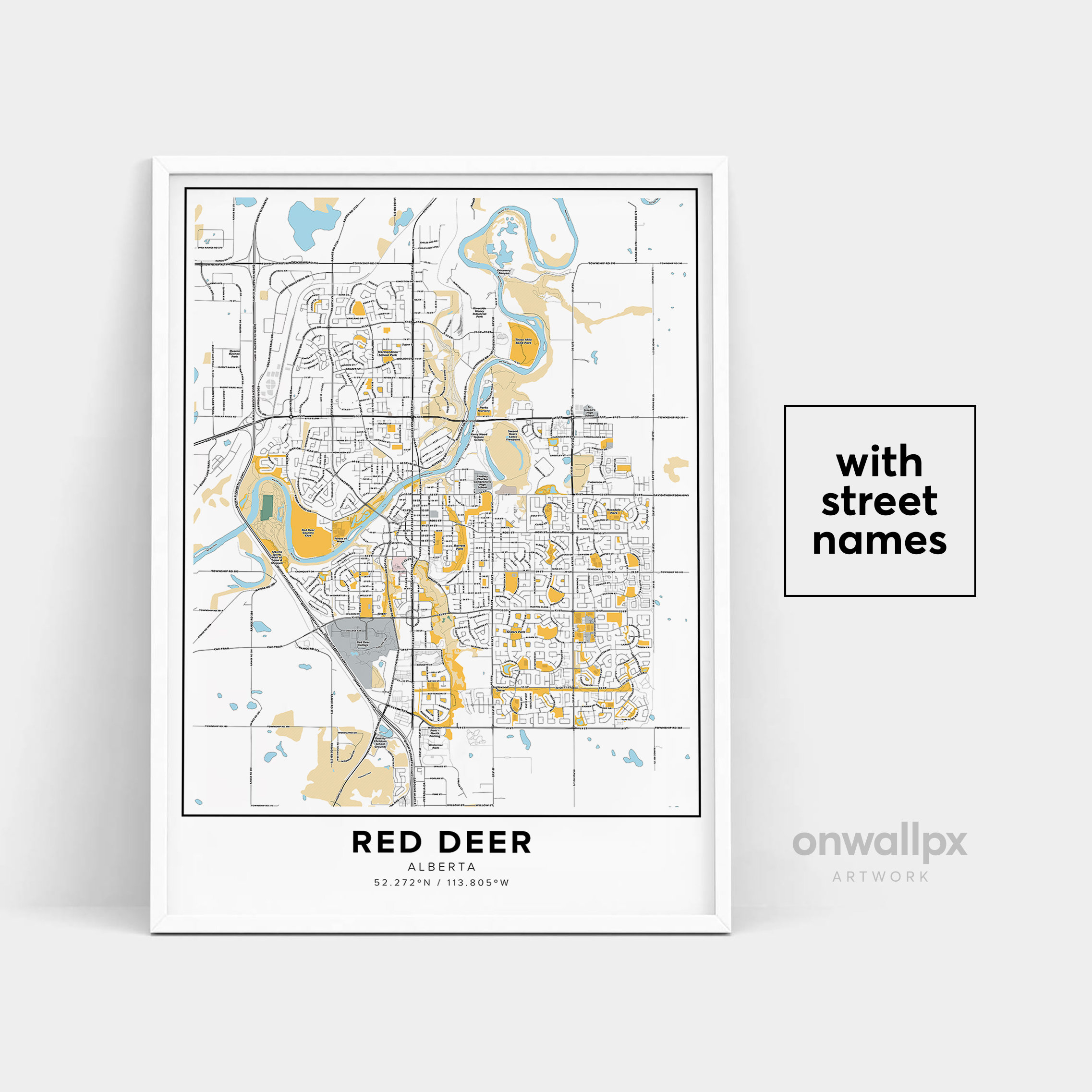 Red Deer Map Print, Street Names Red Deer Print, Printable Map Of for Printable Map of Red Deer Area
