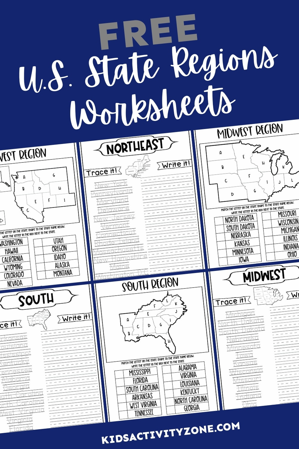 Regions Of The United States Worksheets - Kids Activity Zone regarding Blank 5 Regions Of The United States Printable Map