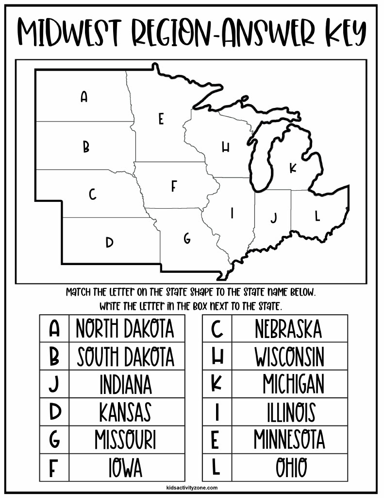 Regions Of The United States Worksheets - Kids Activity Zone with regard to Midwest States And Capitals Map Printable