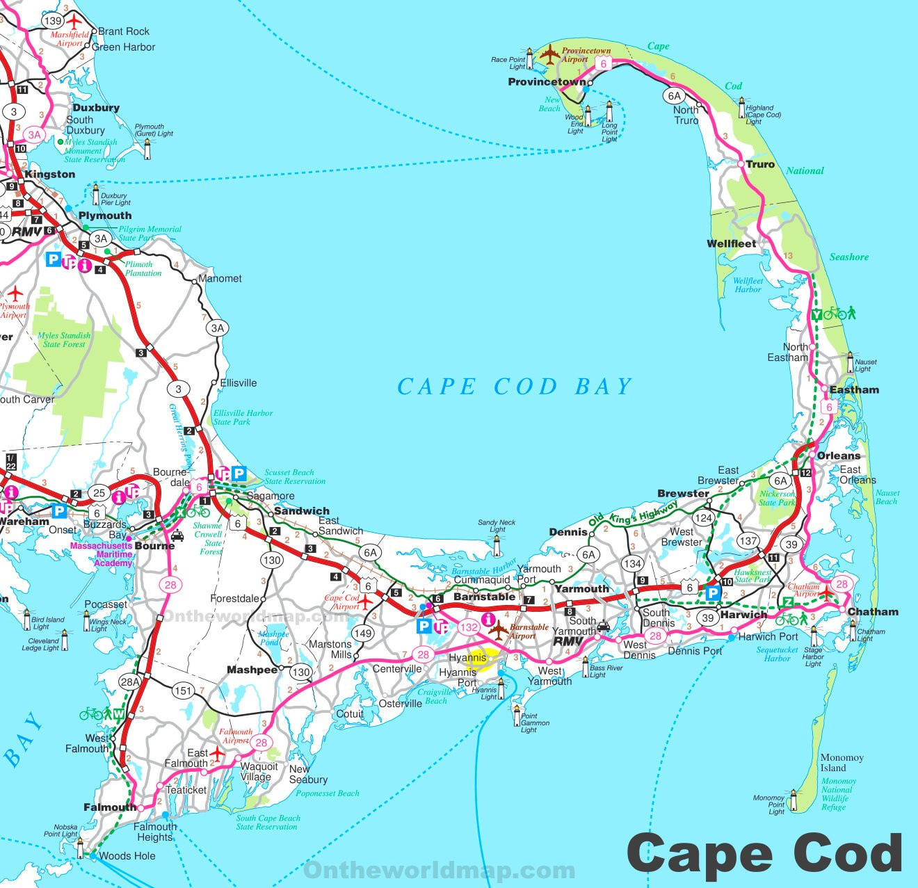 Road Map Of Cape Cod - Ontheworldmap throughout Free Printable Map of Cape Cod