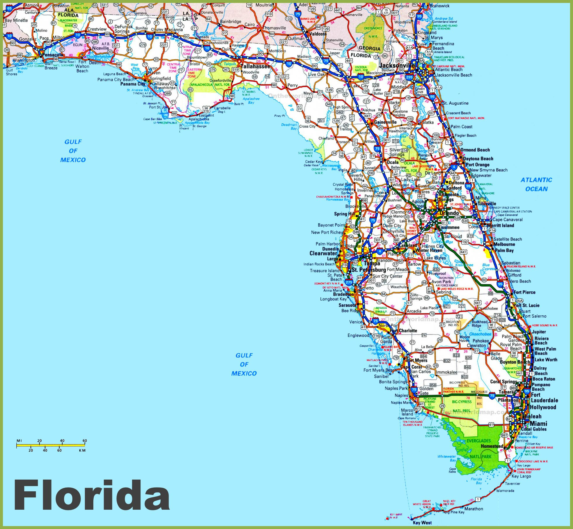 Road Map Of Florida With Cities - Ontheworldmap pertaining to Free Printable Map of Florida with Cities