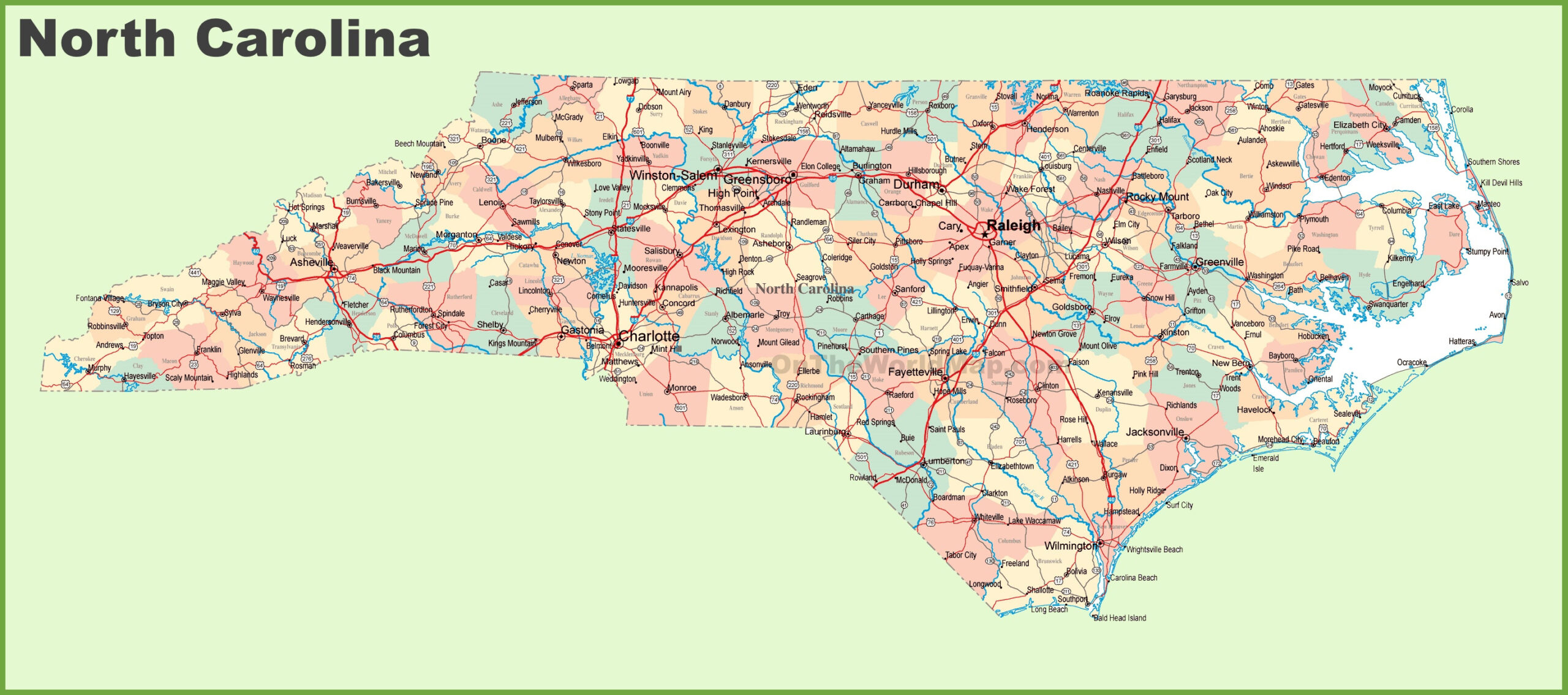 Road Map Of North Carolina With Cities - Ontheworldmap inside Printable North Carolina Map With Cities And Towns
