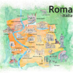 Rome Italy Illustrated Travel Poster Favorite Map Tourist With Map Of Rome Italy With Tourist Attractions
