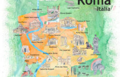 Rome Italy Illustrated Travel Poster Favorite Map Tourist with Map Of Rome Italy With Tourist Attractions