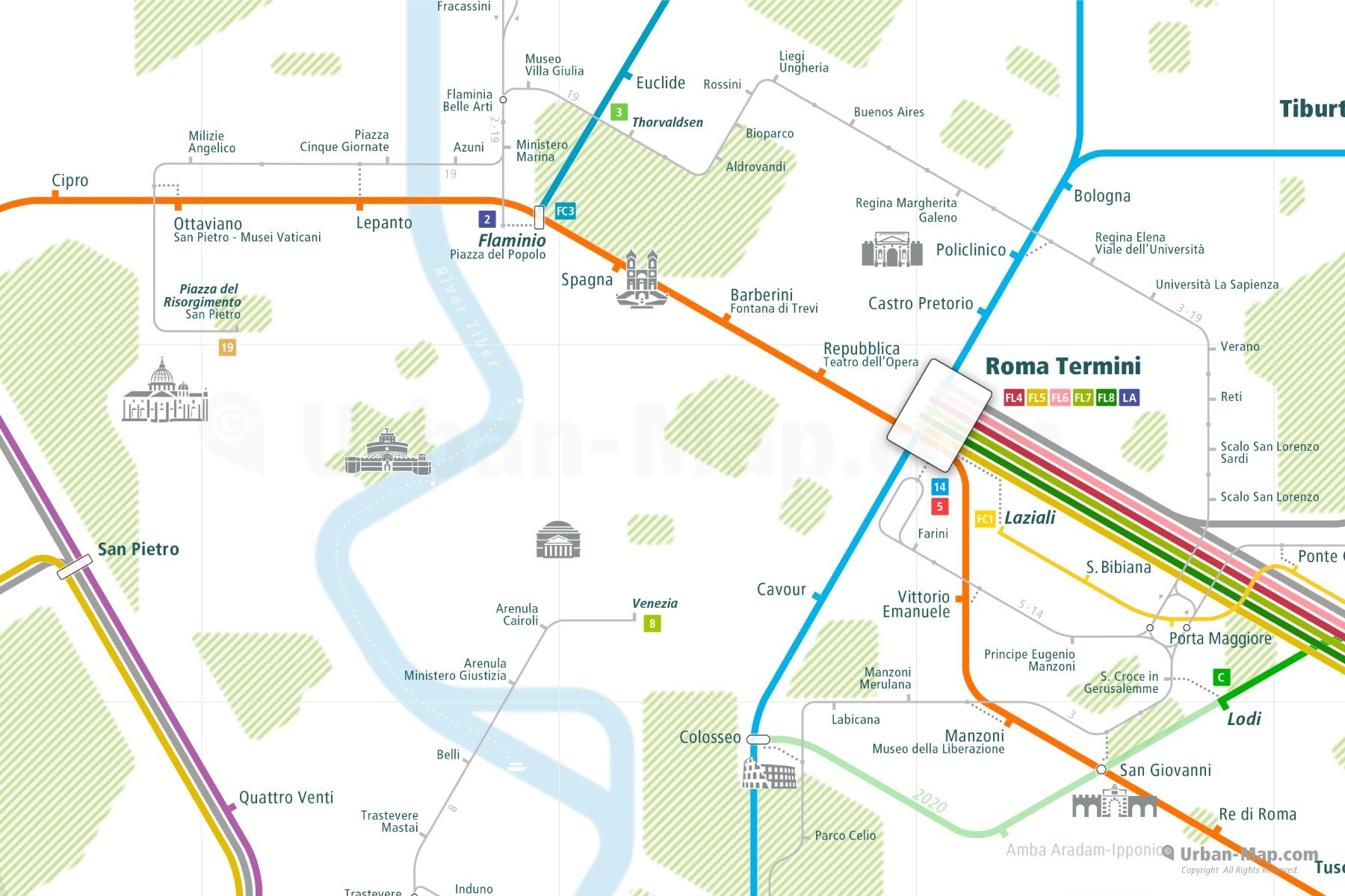 Rome Rail Map - City Train Route Map, Your Offline Travel Guide intended for Map Of Train Stations In Rome Italy