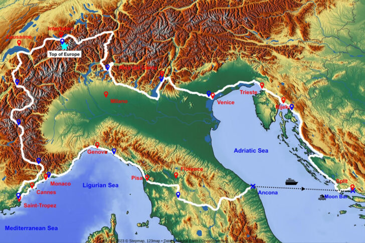 Map of France Italy and Croatia