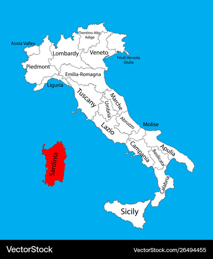 Map of Sardinia and Italy