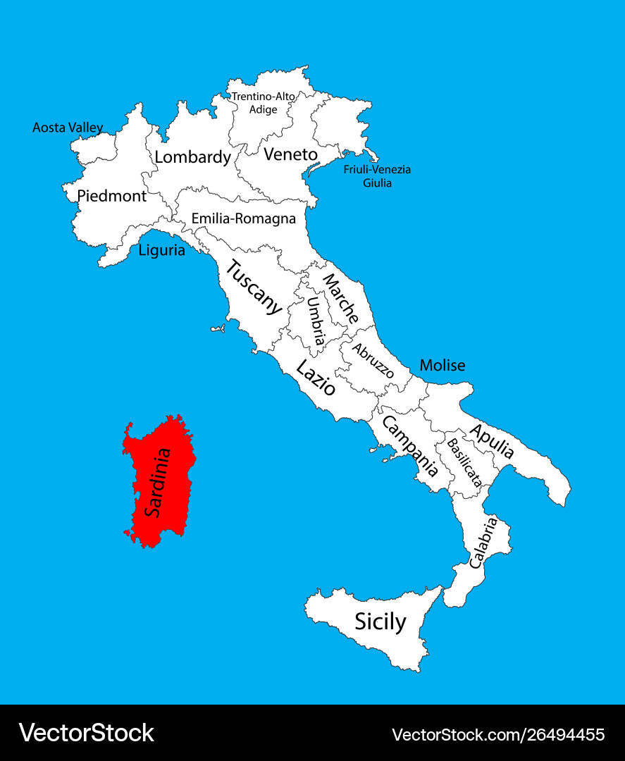 Sardinia Italy Province Map Silhouette Royalty Free Vector with Map Of Sardinia And Italy