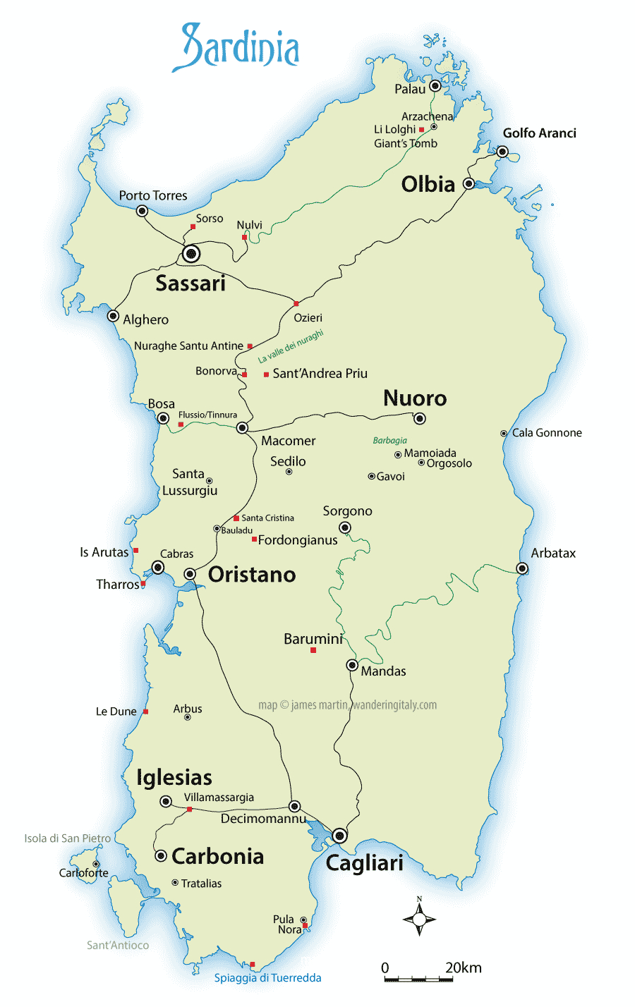 Sardinia Map And Travel Guide | Wandering Italy for Map Of Sardinia And Italy