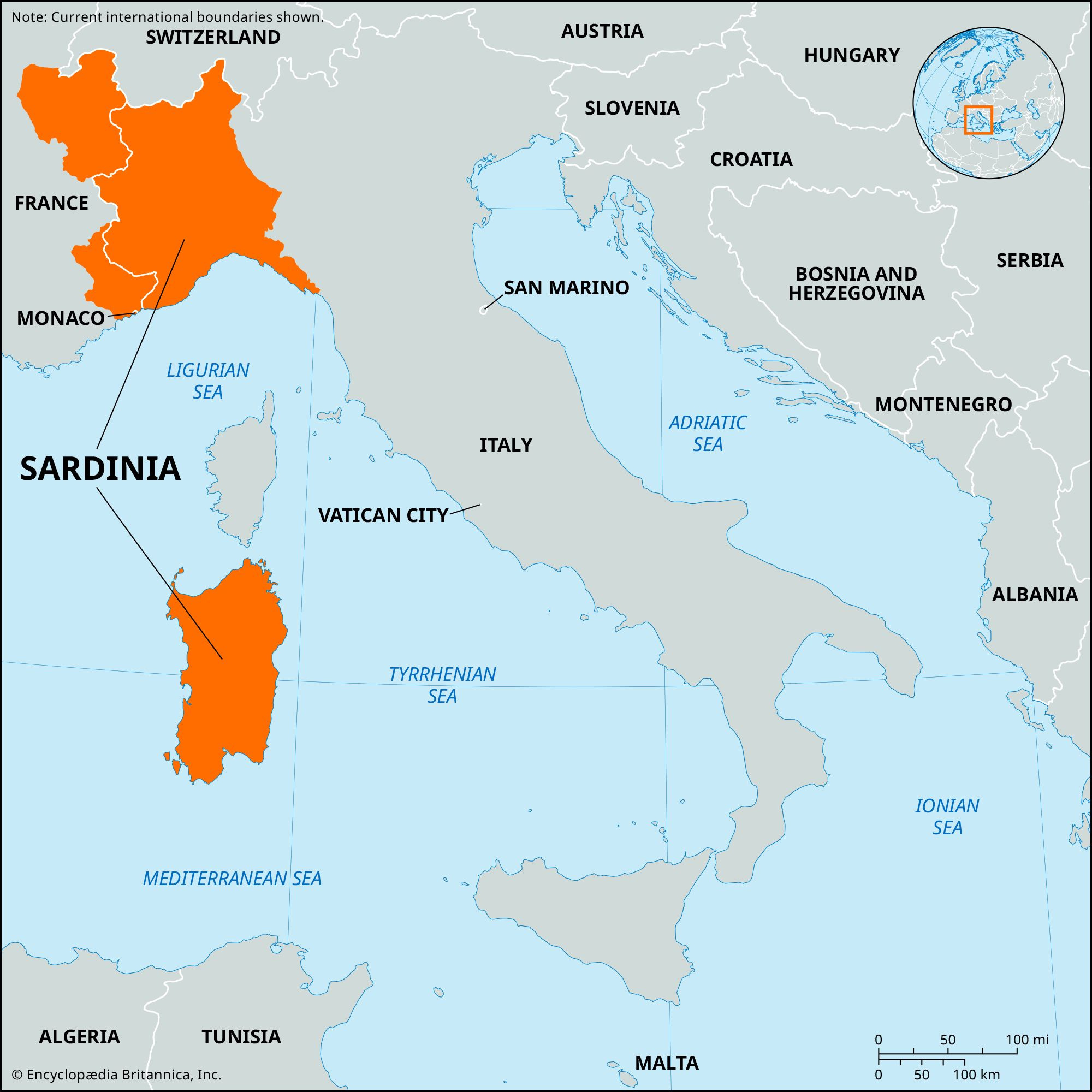 Sardinia | Map, History, &amp;amp; Facts | Britannica for Map of Sardinia and Italy