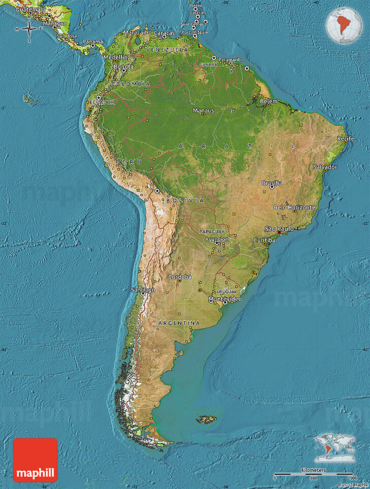 North and South America Satellite Map