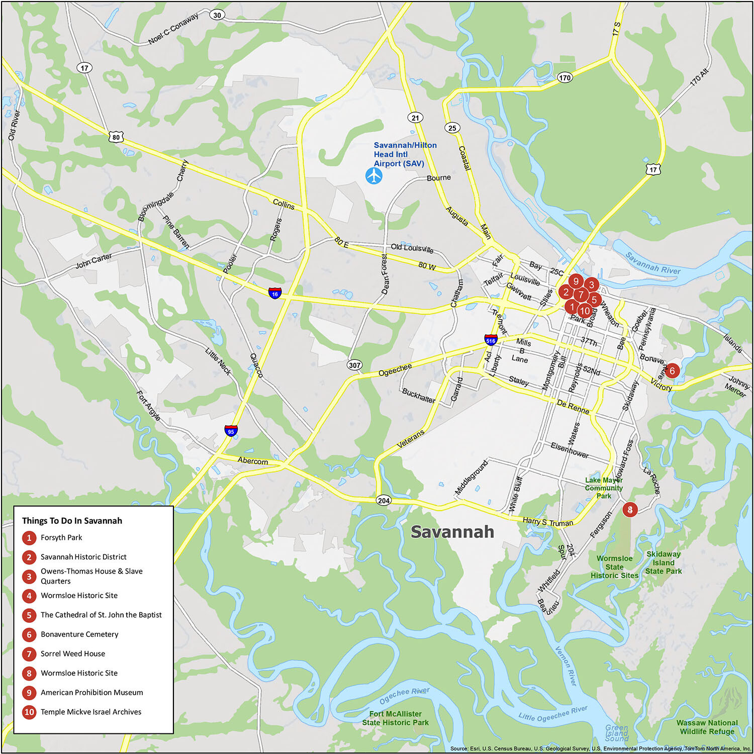 Savannah Georgia Map - Gis Geography regarding Printable Map of Savannah Historic District