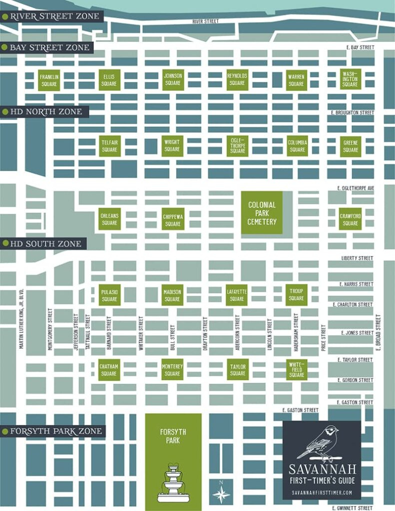 Savannah Historic District - Savannah First-Timer&amp;#039;S Guide pertaining to Printable Map of Savannah Historic District
