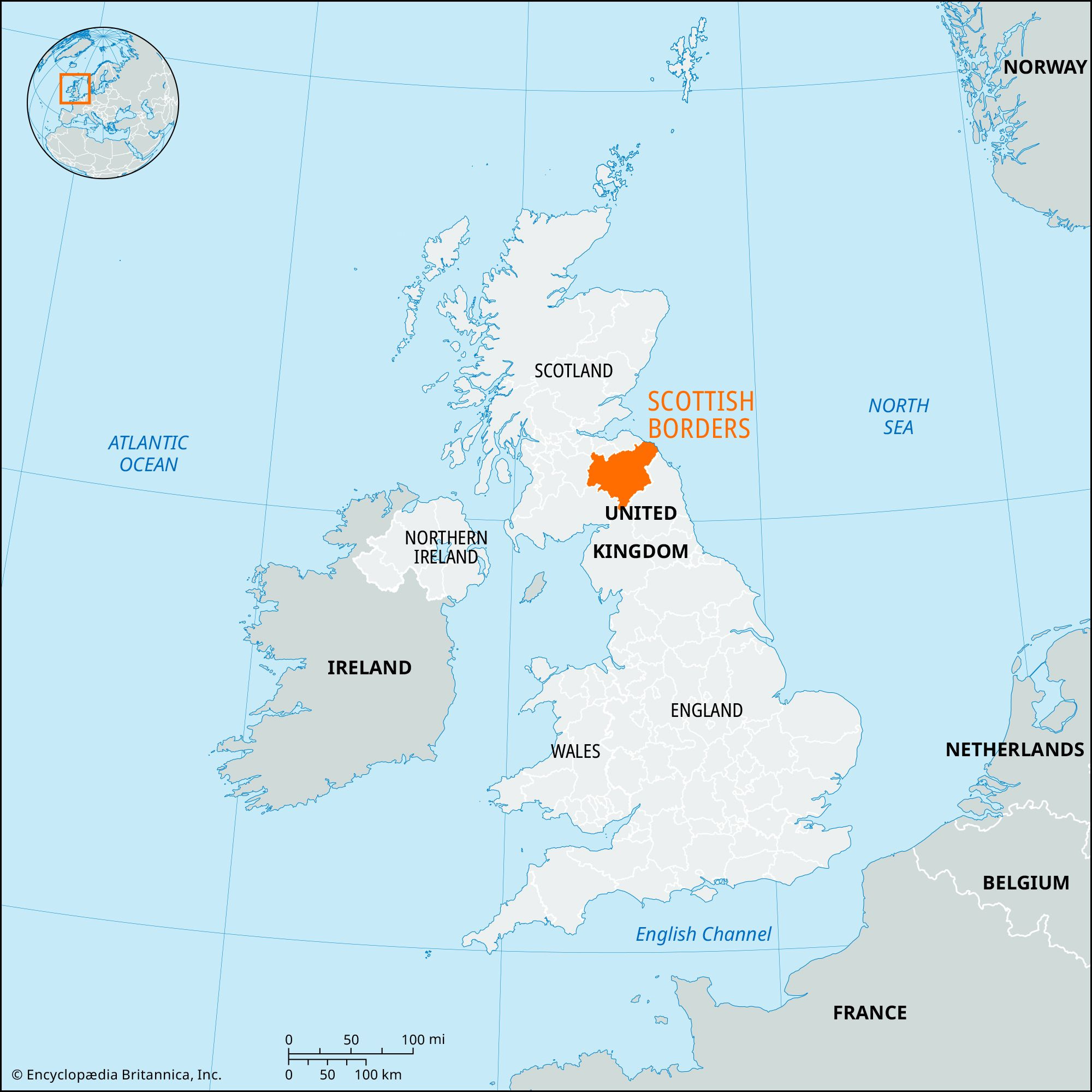 Scottish Borders | Map, History, &amp;amp; Facts | Britannica in Border of England and Scotland on A Map