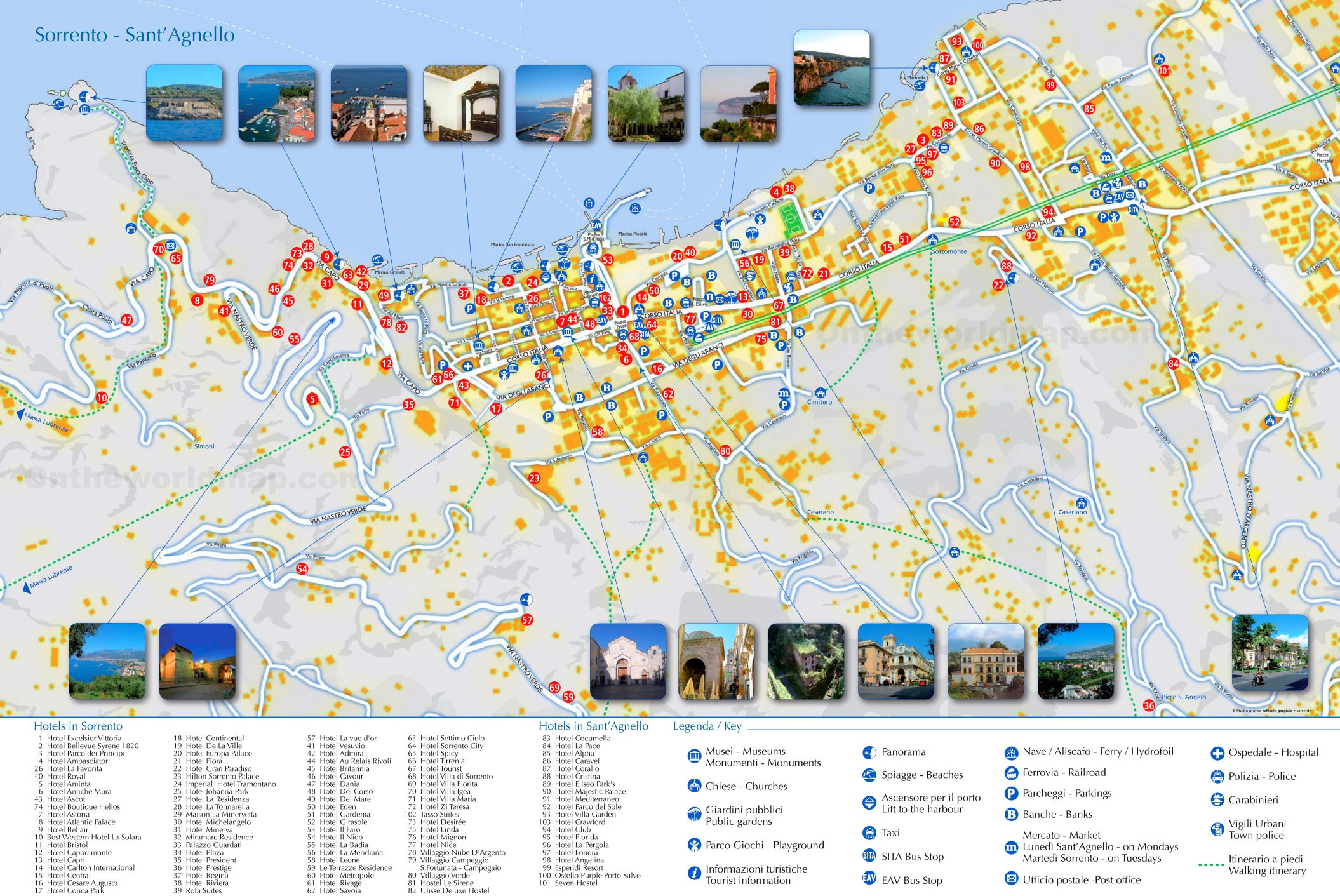 Sorrento Hotels Map - Ontheworldmap pertaining to Map Of Hotels In Sorrento Italy