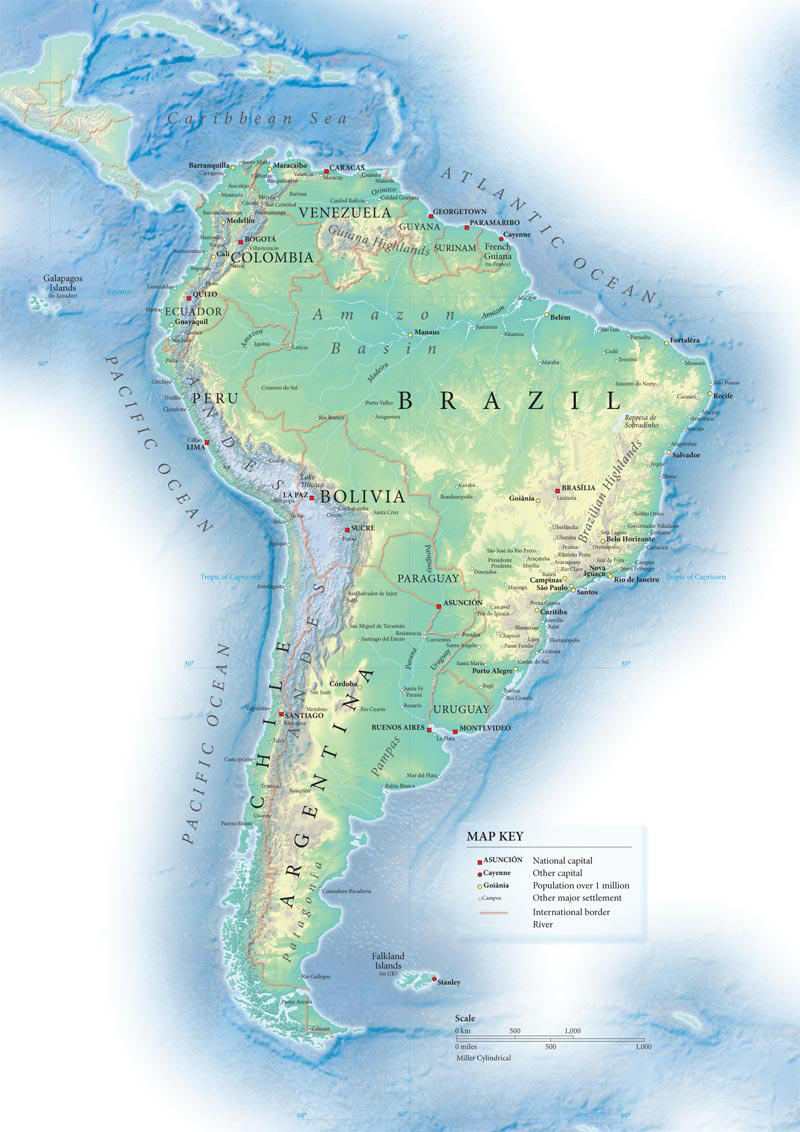 South America Detailed Topographical Map. Detailed Topographical for Topographic Map Of North And South America