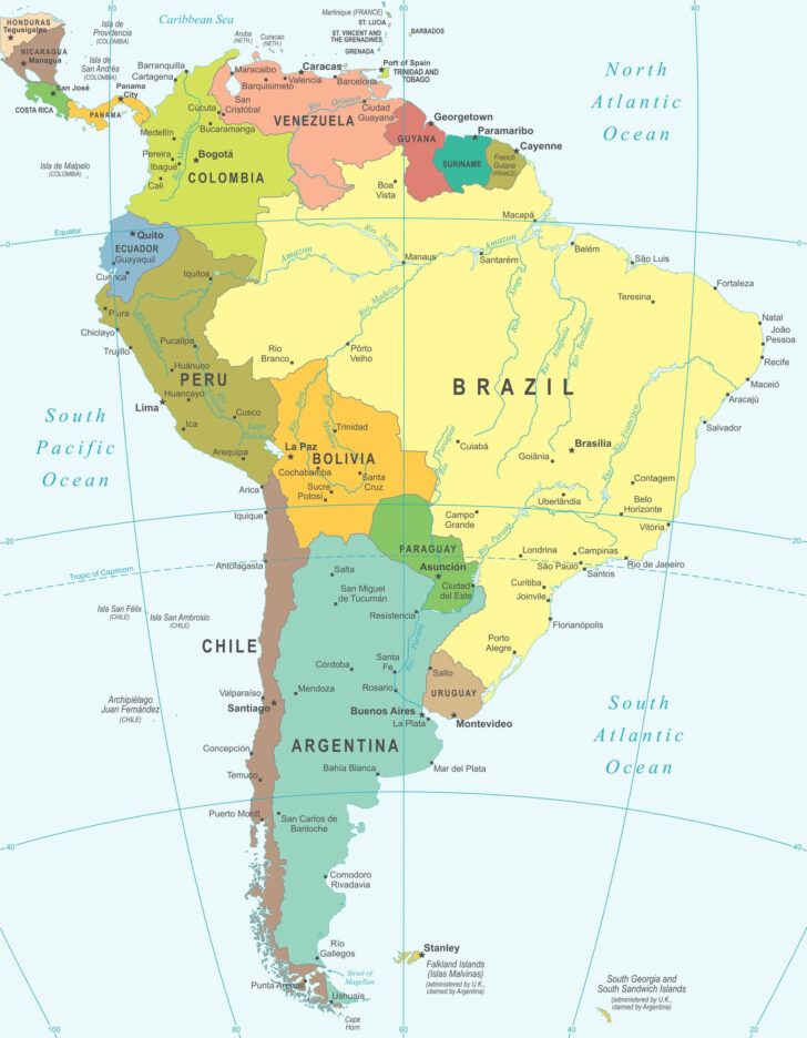 Map of North and South America Labeled Map of North and South America Labeled