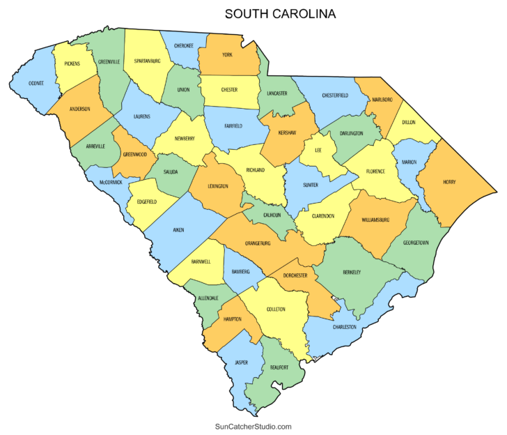 Free Printable Map of South Carolina