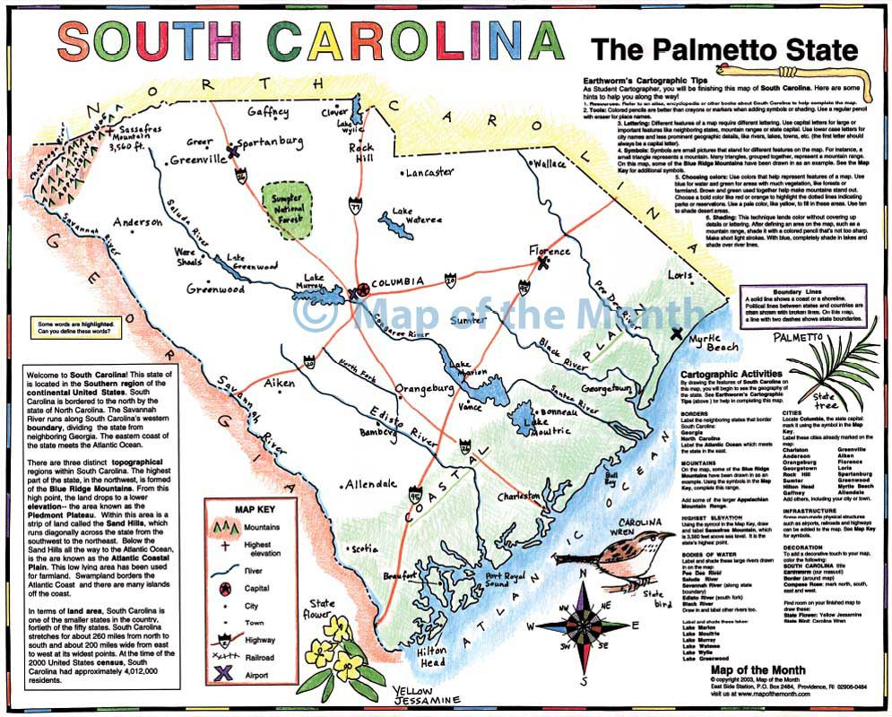 South Carolina Map within Free Printable Map Of South Carolina