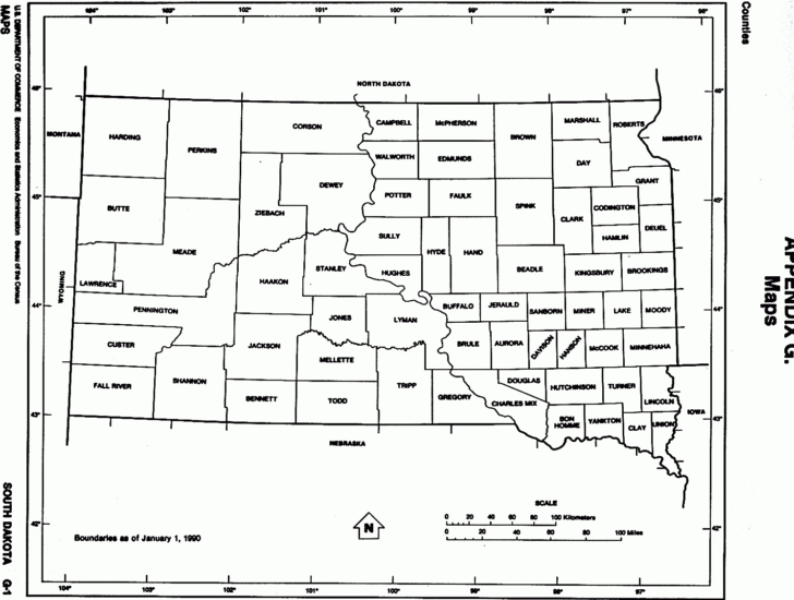 Free Printable Map of South Dakota