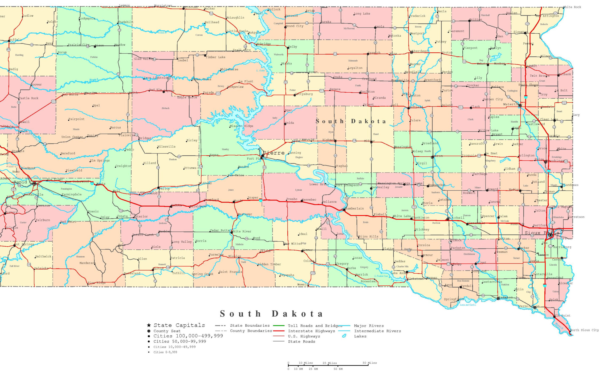 South Dakota Printable Map within Free Printable Map of South Dakota