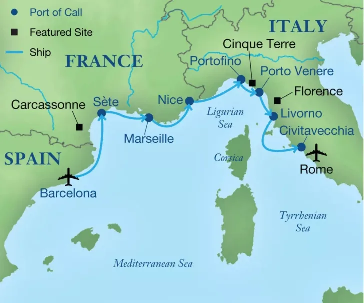 Map of South of France and Italian Riviera