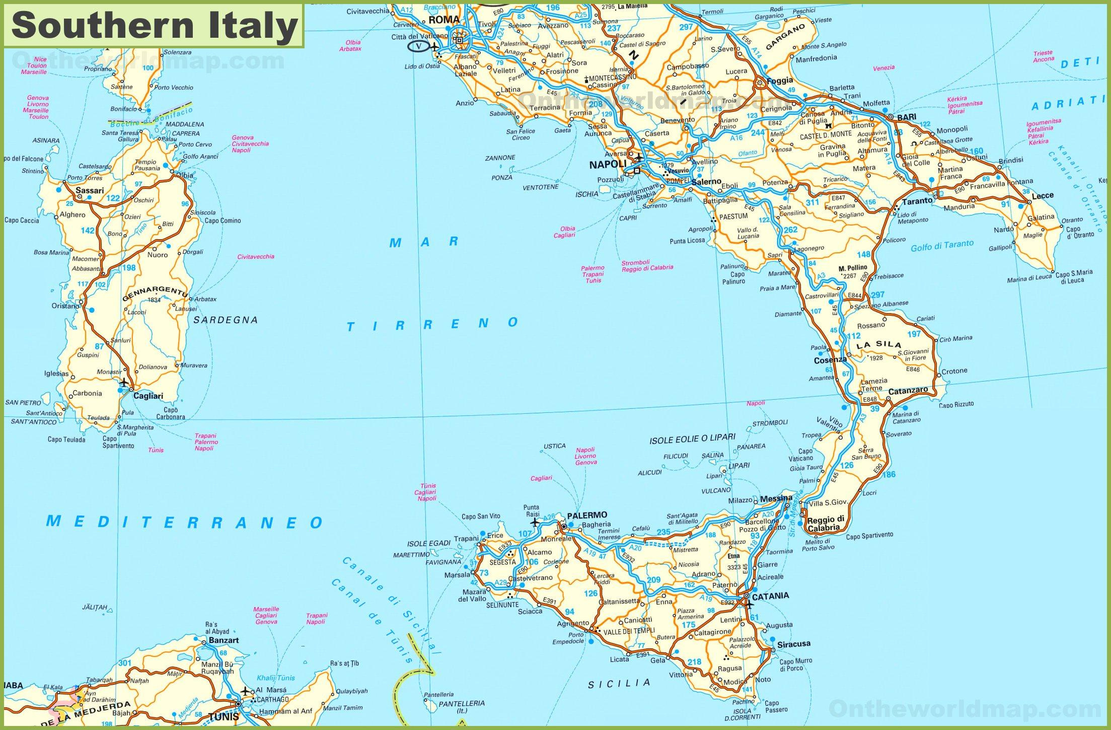 Southern Italy Map In Detail - Road Map Of Southern Italy with regard to Map of Southern Italy Amalfi Coast