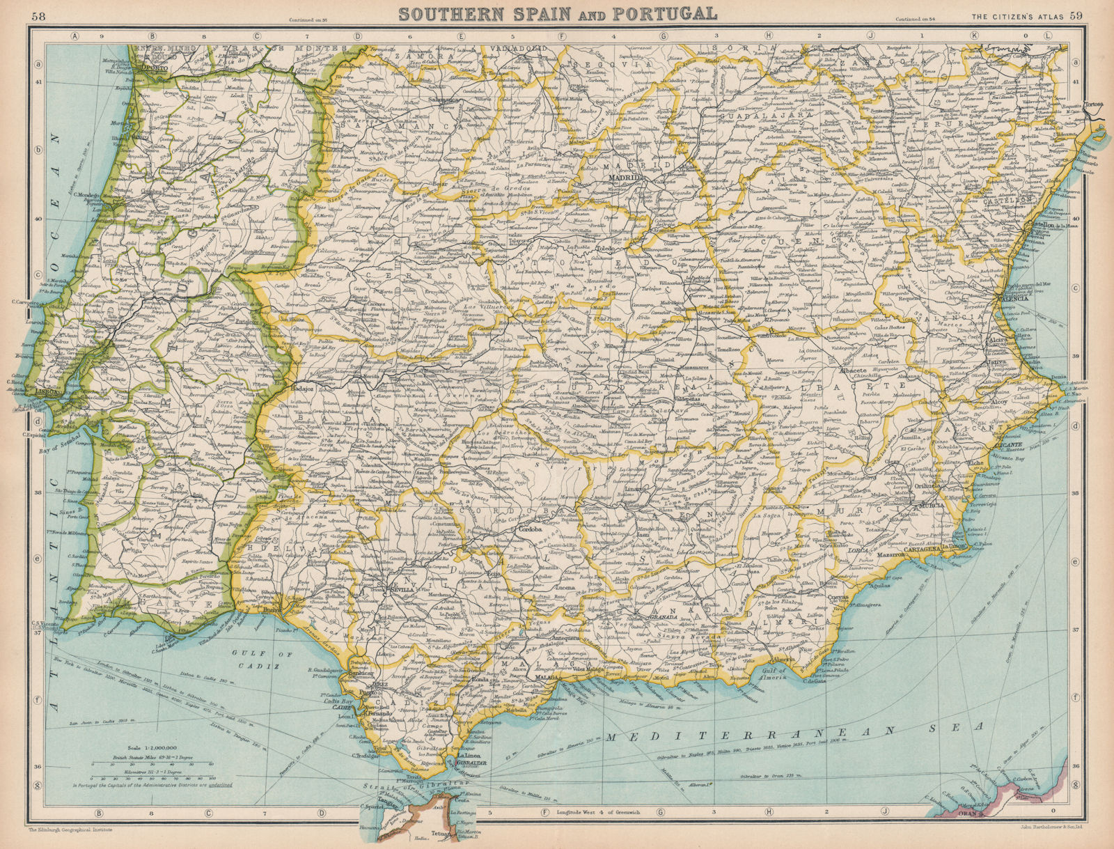 Southern Spain And Portugalbartholomew, John: (1924) Map pertaining to Map of South Spain and Portugal