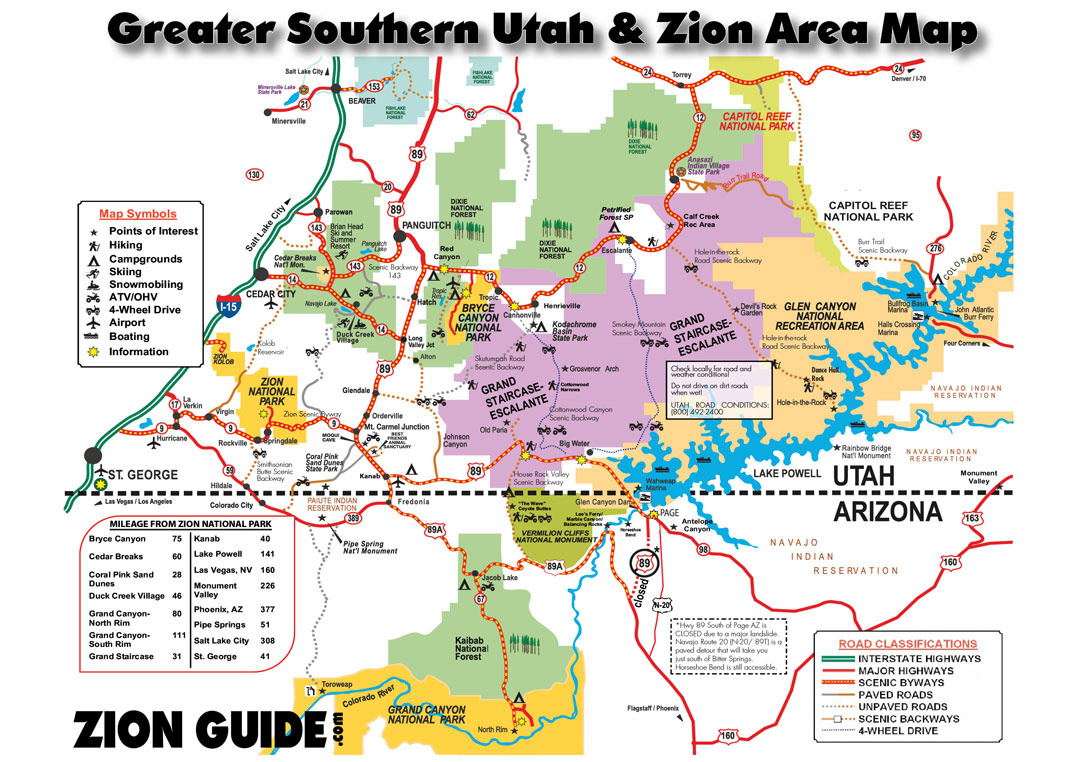 Southern Utah &amp;amp; Zion Area Map | Utah State &amp;amp; National Parks Guide pertaining to Printable Map Of Utah National Parks