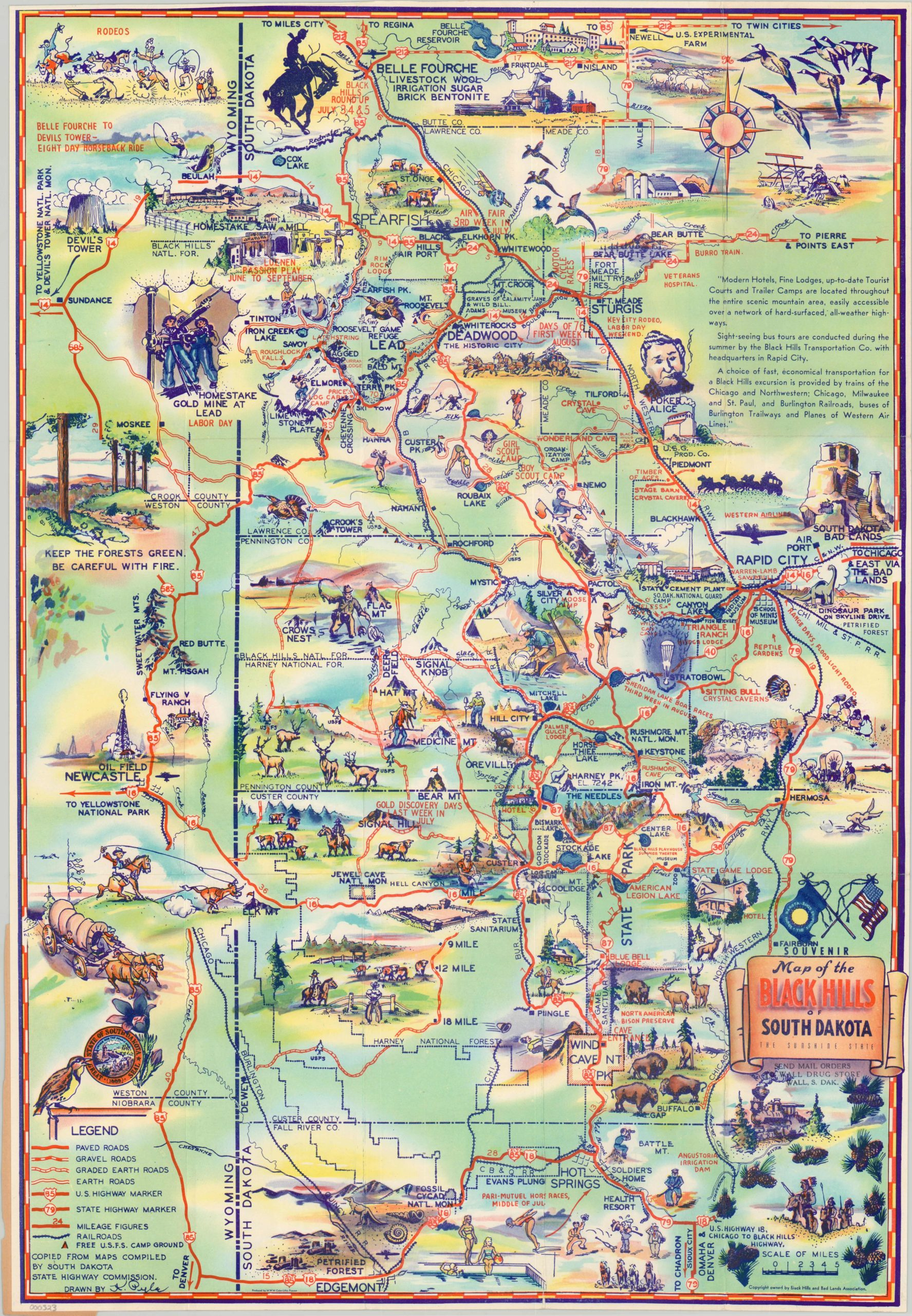 Souvenir Map Of The Black Hills Of South Dakota intended for Printable Map of Black Hills Sd