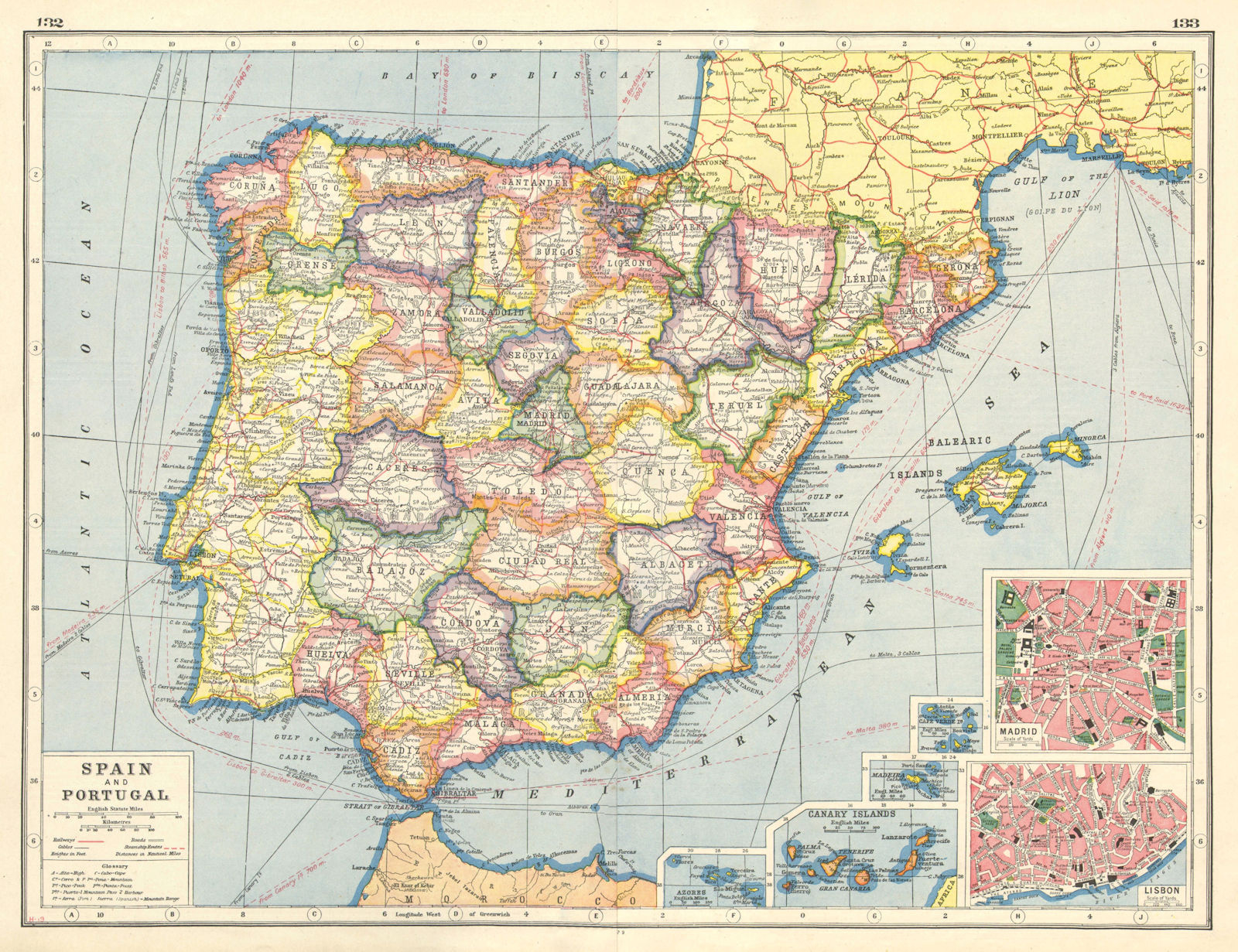 Spain And Portugal; Inset Maps Of Azores; Canary Islands; Madeira with regard to Map of Spain Portugal and Canary Islands
