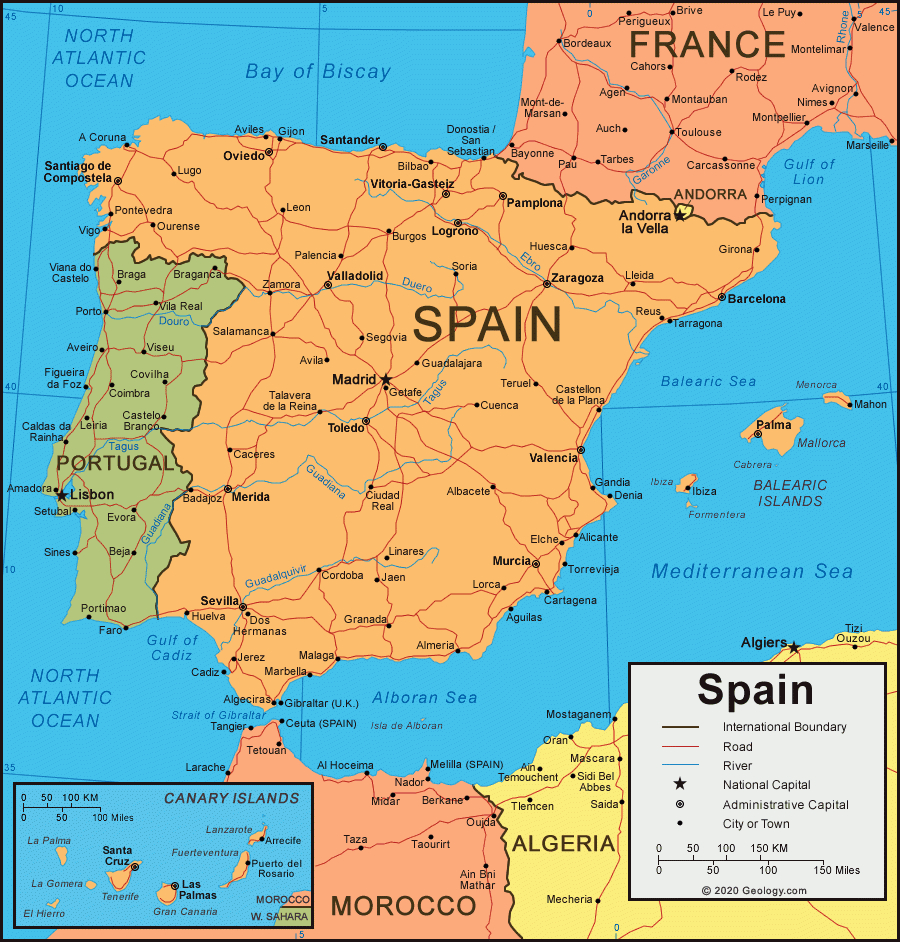Spain Map And Satellite Image within Maps of Spain and Portugal