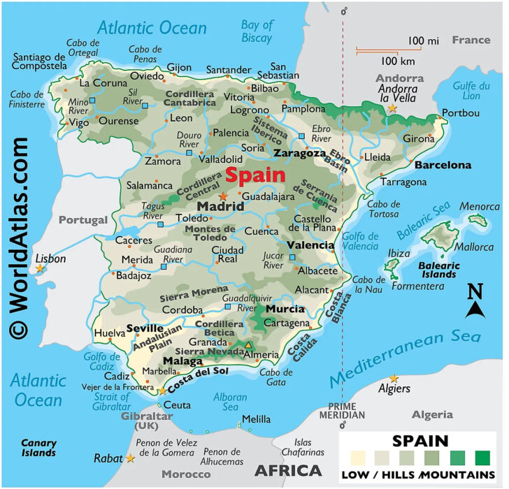 Map of Southern Spain and Portugal
