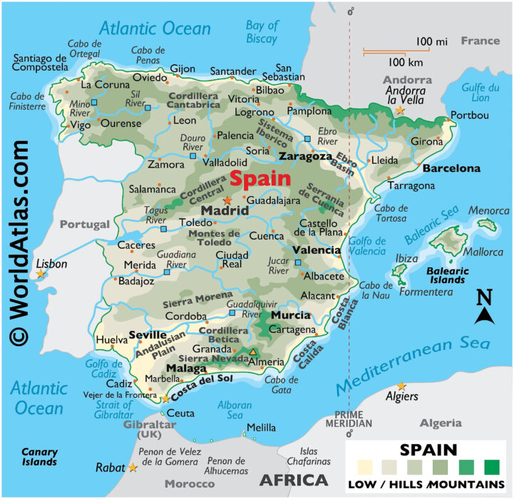 Map of Southern Portugal and Spain