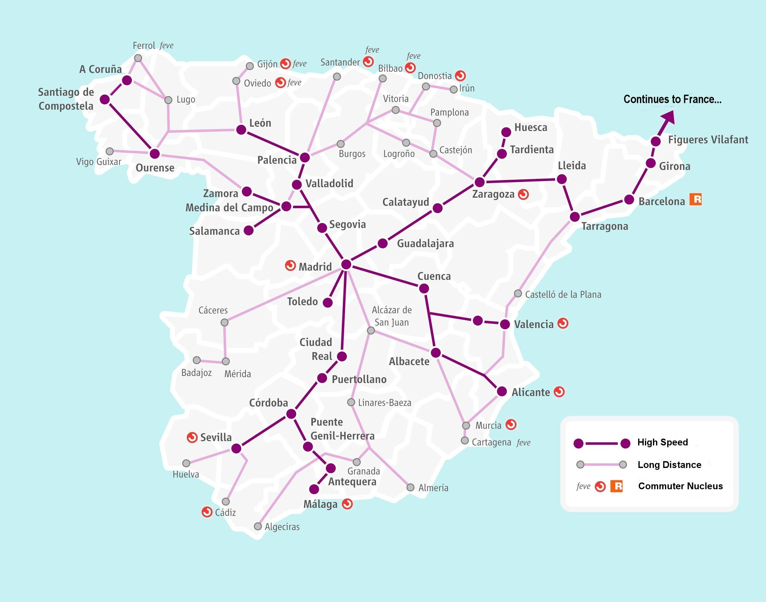 Spain Train Map Renfe - Spain Rail Map Renfe (Southern Europe within Map of Spain and Portugal Trains