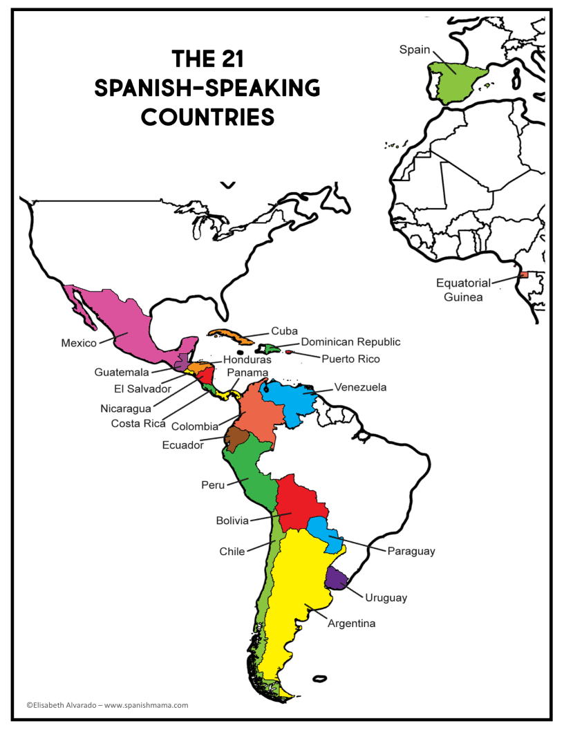 Spanish-Speaking Countries Map And Game Cards regarding North And South America Map In Spanish