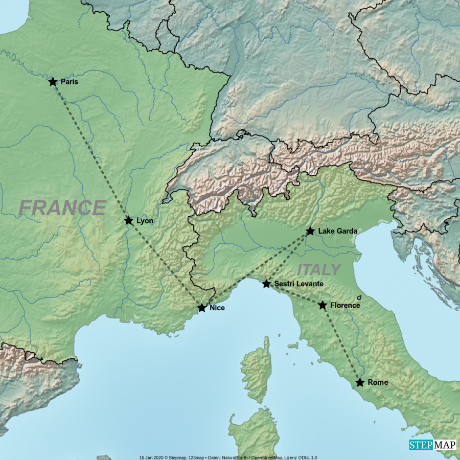 Stepmap - Romantic Europe From Paris To Rome France/Italy inside Map of Italy and France