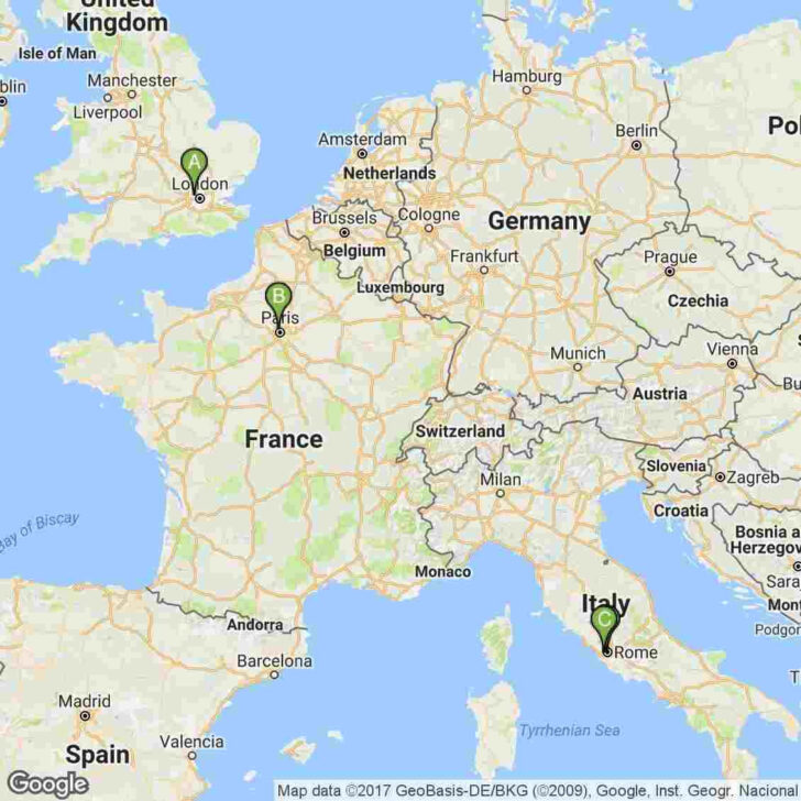 Map of London France and Italy
