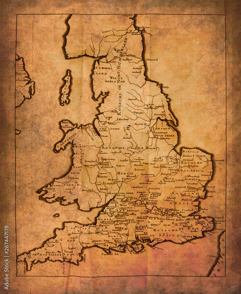 Stock-Foto „Old Map Of The Island Of Great Britain, With England with Old Map of England and Scotland