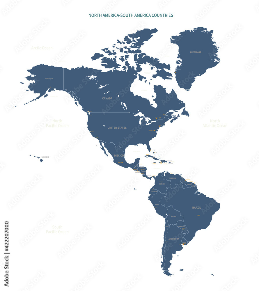 Stock-Vektorgrafik „A Detailed Map Of North America-South America with regard to Detailed Map of North and South America