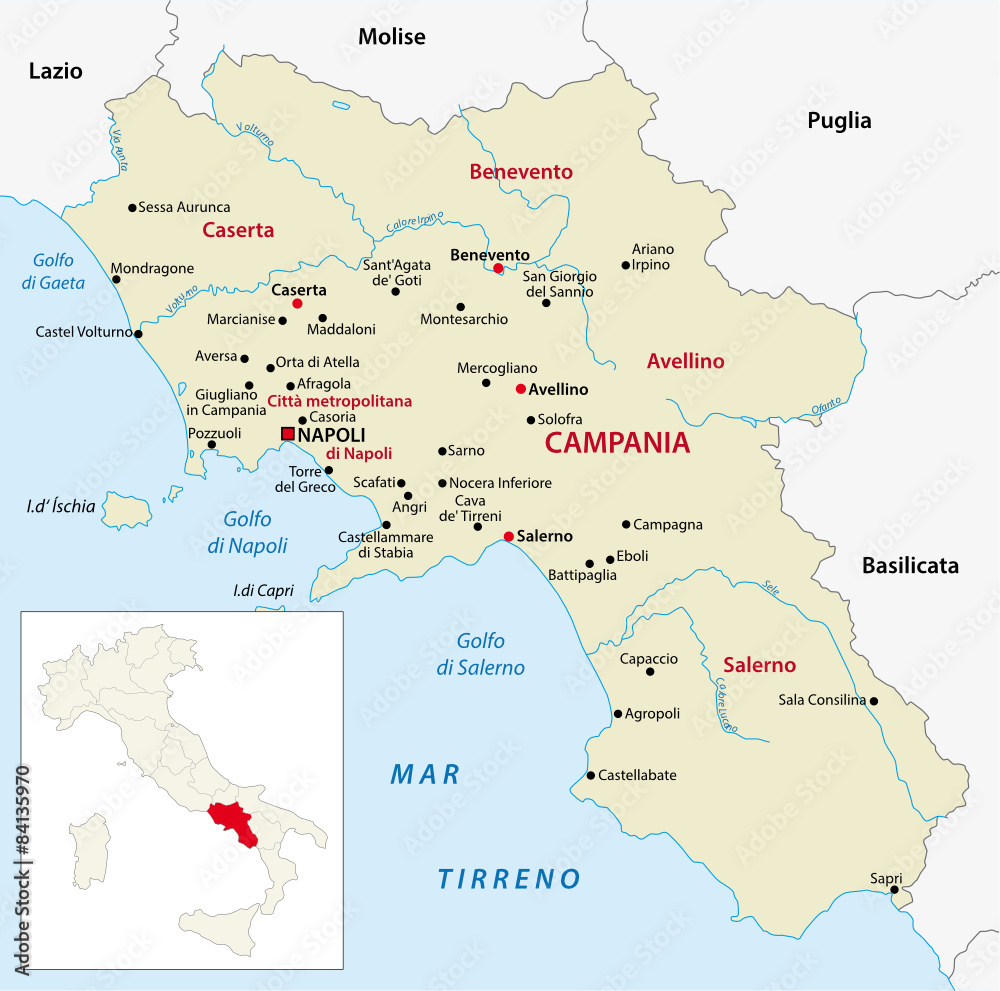 stock vektorgrafik campania map with outline map italy adobe stock in campania region of italy map Stock-Vektorgrafik „Campania Map With Outline Map Italy“ | Adobe Stock in Campania Region Of Italy Map