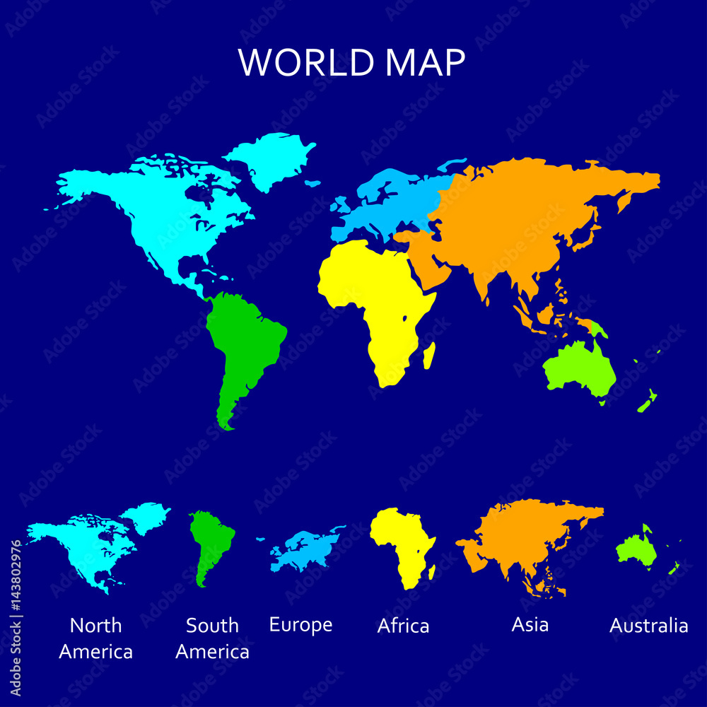 Stock-Vektorgrafik „Continent Map. Colorful World Map For Atlas in Map of North America South America and Europe