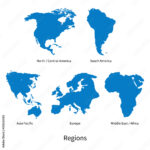 Stock Vektorgrafik „Detailed Vector Map Of North   Central America Within Map Of North America Europe And Asia