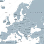 Stock Vektorgrafik „Europe With A Part Of The Middle East, Gray With Regard To Map Of Western Hemisphere And Europe