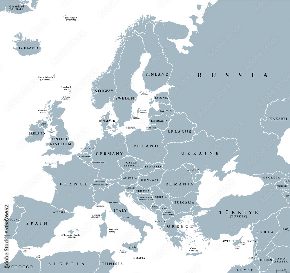 Stock-Vektorgrafik „Europe With A Part Of The Middle East, Gray with regard to Map of Western Hemisphere and Europe
