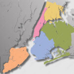 Stock Vektorgrafik „High Resolution Map Of New York City With Nyc In Blank Map Of The 5 Boroughs