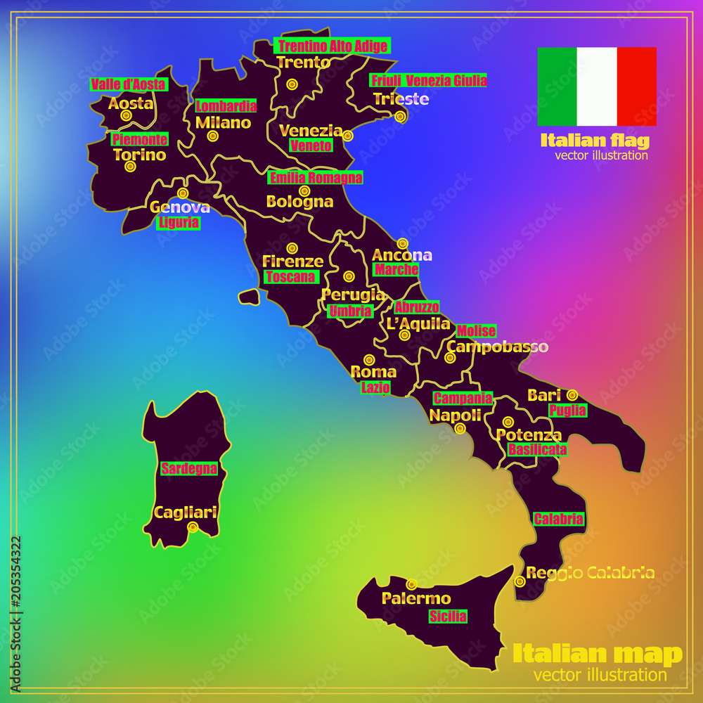 Stock-Vektorgrafik „Italy Map With Italian Regions. Vector inside Map of Italy&amp;amp;#039;s Provinces