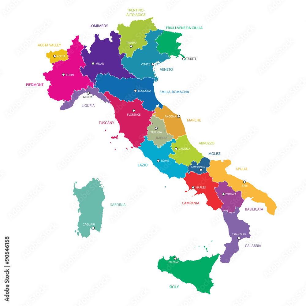 Stock-Vektorgrafik „Italy Map With Regions And Cities“ | Adobe Stock pertaining to Regional Map Of Italy With Cities